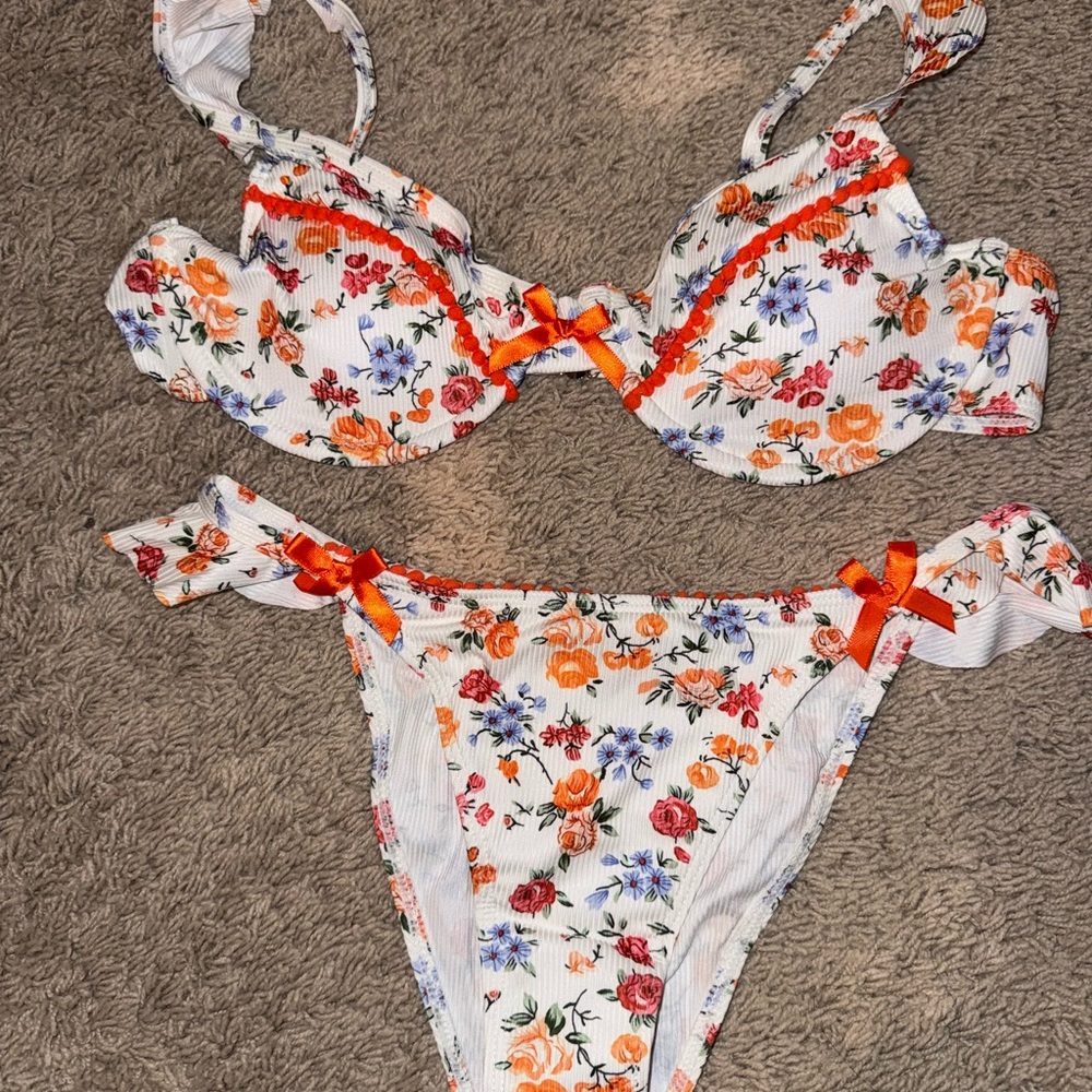 Floral Bikini Set with Orange Accents